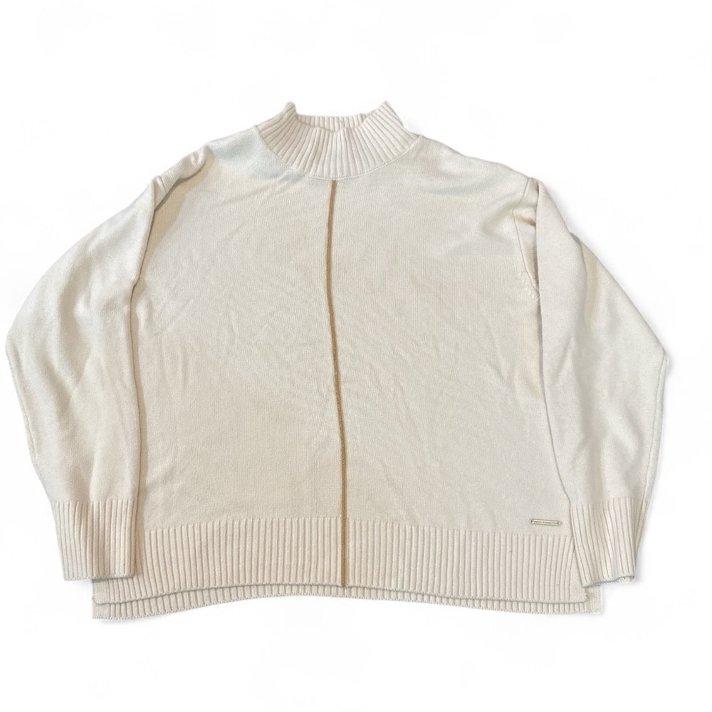 French Connection Moc Neck Knit Cream Cozy Sweater Top Size Large NWT